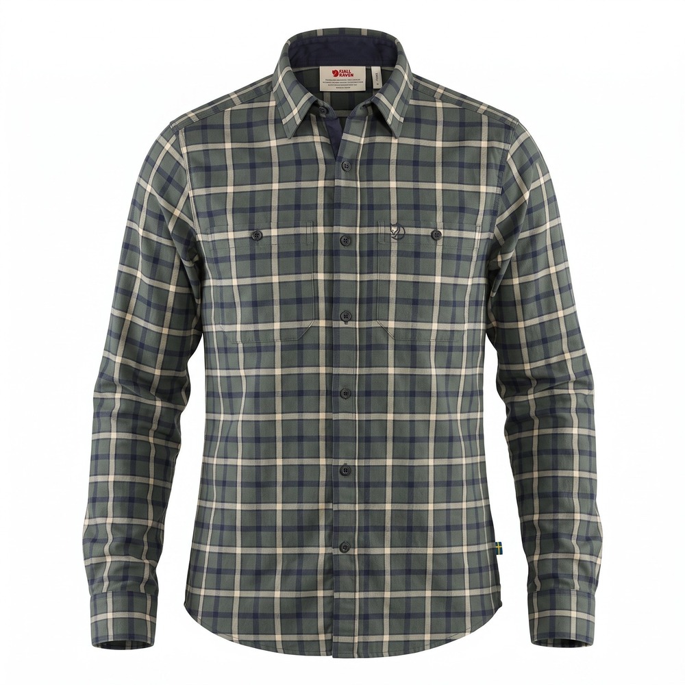 Fjallraven Fjällslim Long-Sleeve Shirt Mens S Green Navy Plaid Button Down